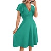 image:imageLYANER Womens Warp V Neck Ruffle Short Sleeve A Line Swing Flared Cocktail Party Midi DressTeal