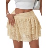 image:imageLYANER Womens Y2K Lace Mini Skirt with Shorts Layered Floral Lace Ruffle High Waist A Line SkortBeige