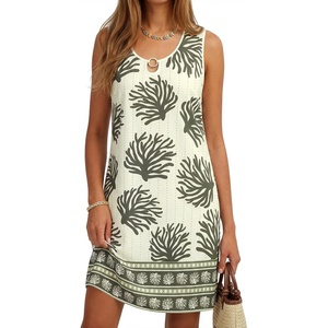 image:imageLYANER Womens Boho Cut Out Round Neck Sleeveless A Line Beach Vacation Mini SundressGreen