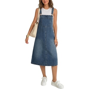 image:imageLYANER Womens Button Sleeveless Vintage Long Denim Bib Overall Jumper Dress with PocketBlue