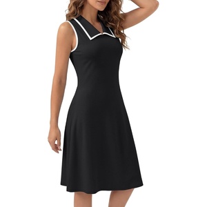 image:imageLYANER Womens Sleeveless Collared Dress Color Block A Line Flare Casual Midi DressesBlack
