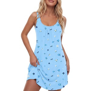 image:imageLYANER Womens Sleeveless Nightgown Sexy Soft Scoop Neck Sleepwear Loose Tank NightshirtSky Blue Print