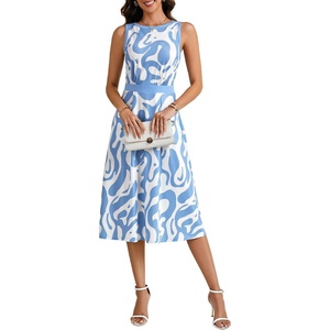 image:imageLYANER Womens Summer Maxi Dress Abstract Print Ruffle A Line Sleeveless Casual Flowy Beach Sun DressBlue