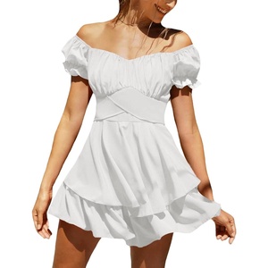 image:imageLYANER Womens Tie Back Off Shoulder Wrap Layer Ruffle A Line Short Sleeve Casual Mini DressWhite