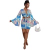 image:imageLYANER Women 2 Piece Vacation Outfits Tie Knot Front Bell Long Sleeve Crop Top and Mini Skirt Summer SetBlue