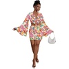 image:imageLYANER Women 2 Piece Vacation Outfits Tie Knot Front Bell Long Sleeve Crop Top and Mini Skirt Summer SetRed Print