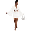 image:imageLYANER Women 2 Piece Vacation Outfits Tie Knot Front Bell Long Sleeve Crop Top and Mini Skirt Summer SetWhite