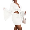 image:imageLYANER Women 2 Piece Vacation Outfits Tie Knot Front Bell Long Sleeve Crop Top and Mini Skirt Summer SetWhite