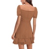 image:imageLYANER Women Swiss Dots Square Neck Ruffle Hem Short Sleeve Elegant Mini DressBrown