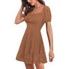 image:imageLYANER Women Swiss Dots Square Neck Ruffle Hem Short Sleeve Elegant Mini DressBrown