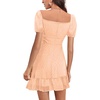 image:imageLYANER Women Swiss Dots Square Neck Ruffle Hem Short Sleeve Elegant Mini DressCoral Pink