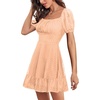image:imageLYANER Women Swiss Dots Square Neck Ruffle Hem Short Sleeve Elegant Mini DressCoral Pink