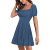 image:imageLYANER Women Swiss Dots Square Neck Ruffle Hem Short Sleeve Elegant Mini DressDusty Blue