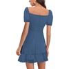 image:imageLYANER Women Swiss Dots Square Neck Ruffle Hem Short Sleeve Elegant Mini DressDusty Blue