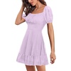 image:imageLYANER Women Swiss Dots Square Neck Ruffle Hem Short Sleeve Elegant Mini DressLight Purple