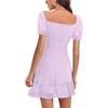 image:imageLYANER Women Swiss Dots Square Neck Ruffle Hem Short Sleeve Elegant Mini DressLight Purple