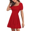 image:imageLYANER Women Swiss Dots Square Neck Ruffle Hem Short Sleeve Elegant Mini DressRed