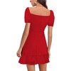 image:imageLYANER Women Swiss Dots Square Neck Ruffle Hem Short Sleeve Elegant Mini DressRed