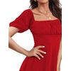 image:imageLYANER Women Swiss Dots Square Neck Ruffle Hem Short Sleeve Elegant Mini DressRed