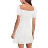 image:imageLYANER Women Swiss Dots Square Neck Ruffle Hem Short Sleeve Elegant Mini DressWhite