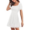 image:imageLYANER Women Swiss Dots Square Neck Ruffle Hem Short Sleeve Elegant Mini DressWhite