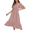 image:imageLYANER Womens Boho Maxi Dress Long Sleeve V Neck Swiss Dot High Waited ALine Ruffle Tiered Chiffon Long DressesDusty Pink