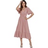 image:imageLYANER Womens Boho Maxi Dress Long Sleeve V Neck Swiss Dot High Waited ALine Ruffle Tiered Chiffon Long DressesDusty Pink