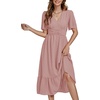 image:imageLYANER Womens Boho Maxi Dress Long Sleeve V Neck Swiss Dot High Waited ALine Ruffle Tiered Chiffon Long DressesDusty Pink