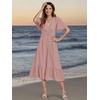 image:imageLYANER Womens Boho Maxi Dress Long Sleeve V Neck Swiss Dot High Waited ALine Ruffle Tiered Chiffon Long DressesDusty Pink