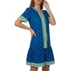 image:imageLYANER Womens Boho Print Tie V Neck Short Sleeve Ruched Ruffle Casual Mini DressDark Blue