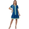image:imageLYANER Womens Boho Print Tie V Neck Short Sleeve Ruched Ruffle Casual Mini DressDark Blue