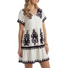 image:imageLYANER Womens Boho V Neck Short Sleeve Tiered Flowy A Line Beach Vacation Mini DressBeige