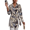 image:imageLYANER Womens Button Down Shirt Dress Collared Long Sleeve Sexy Tops Slit Hem Long ShirtsBlue Moire