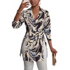 image:imageLYANER Womens Button Down Shirt Dress Collared Long Sleeve Sexy Tops Slit Hem Long ShirtsBlue Moire