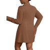image:imageLYANER Womens Button Down Shirt Dress Collared Long Sleeve Sexy Tops Slit Hem Long ShirtsBrown