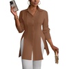 image:imageLYANER Womens Button Down Shirt Dress Collared Long Sleeve Sexy Tops Slit Hem Long ShirtsBrown