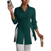 image:imageLYANER Womens Button Down Shirt Dress Collared Long Sleeve Sexy Tops Slit Hem Long ShirtsDark Green