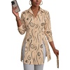 image:imageLYANER Womens Button Down Shirt Dress Collared Long Sleeve Sexy Tops Slit Hem Long ShirtsDotted Line Khaki