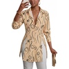 image:imageLYANER Womens Button Down Shirt Dress Collared Long Sleeve Sexy Tops Slit Hem Long ShirtsDotted Line Khaki