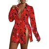 image:imageLYANER Womens Button Down Shirt Dress Collared Long Sleeve Sexy Tops Slit Hem Long ShirtsFloral Red