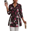image:imageLYANER Womens Button Down Shirt Dress Collared Long Sleeve Sexy Tops Slit Hem Long ShirtsFlower Black
