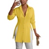 image:imageLYANER Womens Button Down Shirt Dress Collared Long Sleeve Sexy Tops Slit Hem Long ShirtsGinger
