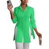 image:imageLYANER Womens Button Down Shirt Dress Collared Long Sleeve Sexy Tops Slit Hem Long ShirtsGrass Green