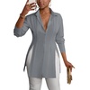 image:imageLYANER Womens Button Down Shirt Dress Collared Long Sleeve Sexy Tops Slit Hem Long ShirtsGray