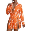image:imageLYANER Womens Button Down Shirt Dress Collared Long Sleeve Sexy Tops Slit Hem Long ShirtsHeart Print Orange