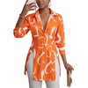 image:imageLYANER Womens Button Down Shirt Dress Collared Long Sleeve Sexy Tops Slit Hem Long ShirtsHeart Print Orange