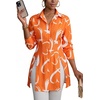 image:imageLYANER Womens Button Down Shirt Dress Collared Long Sleeve Sexy Tops Slit Hem Long ShirtsHeart Print Orange