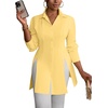 image:imageLYANER Womens Button Down Shirt Dress Collared Long Sleeve Sexy Tops Slit Hem Long ShirtsLight Yellow