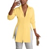 image:imageLYANER Womens Button Down Shirt Dress Collared Long Sleeve Sexy Tops Slit Hem Long ShirtsLight Yellow