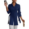 image:imageLYANER Womens Button Down Shirt Dress Collared Long Sleeve Sexy Tops Slit Hem Long ShirtsNavy Blue